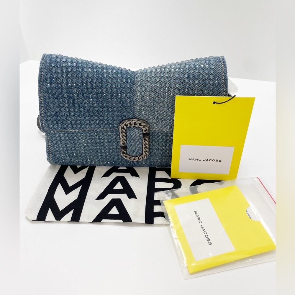 Marc Jacobs The Crystal Denim St. Marc Chain Wallet Crossbody Bag Blue - Picture 13 of 16